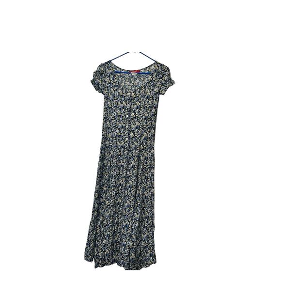 ESPRIT Vintage 90s Blue Floral Dress Boho 90s Sz Sm cottagecore Phoebe Bouffat - Picture 1 of 4